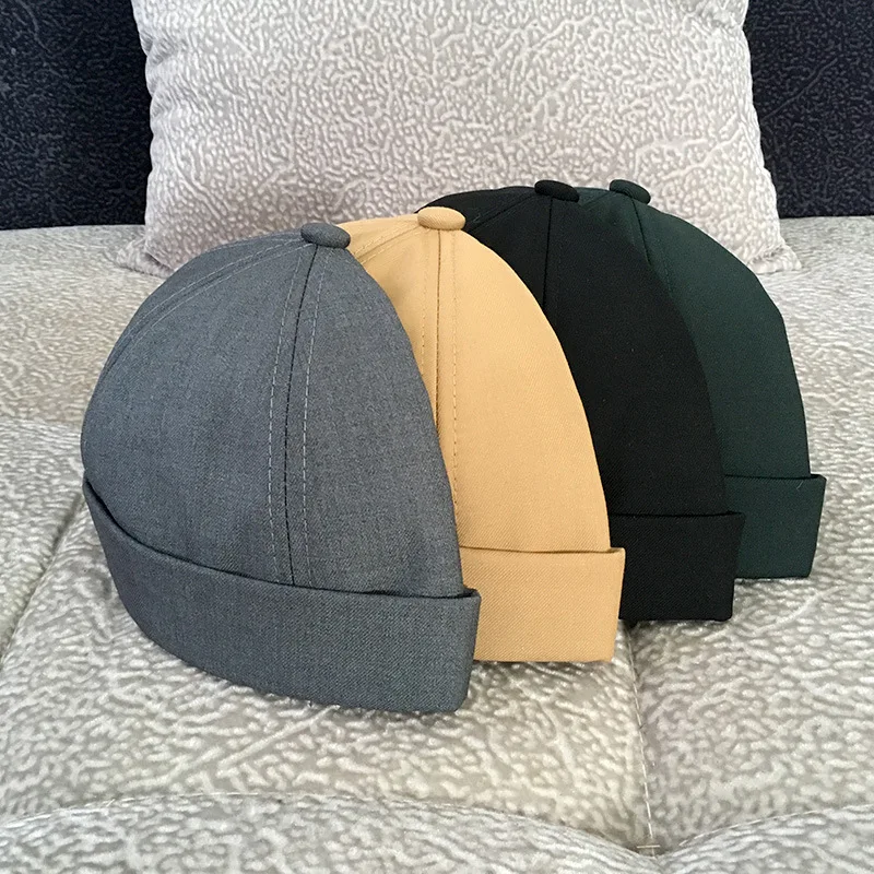 Chapéu vintage para homens, gorro de veludo em cor sólida, para homens, docker, crimpagem de sailor, chapéu sem caveira, casual, hip hop