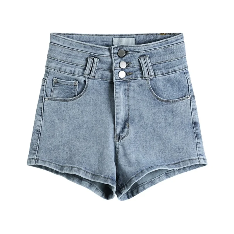 Short en Denim taille haute pour femmes, Style coréen, Slim, extensible, Sexy, poches à boutons, mode élégante, décontracté