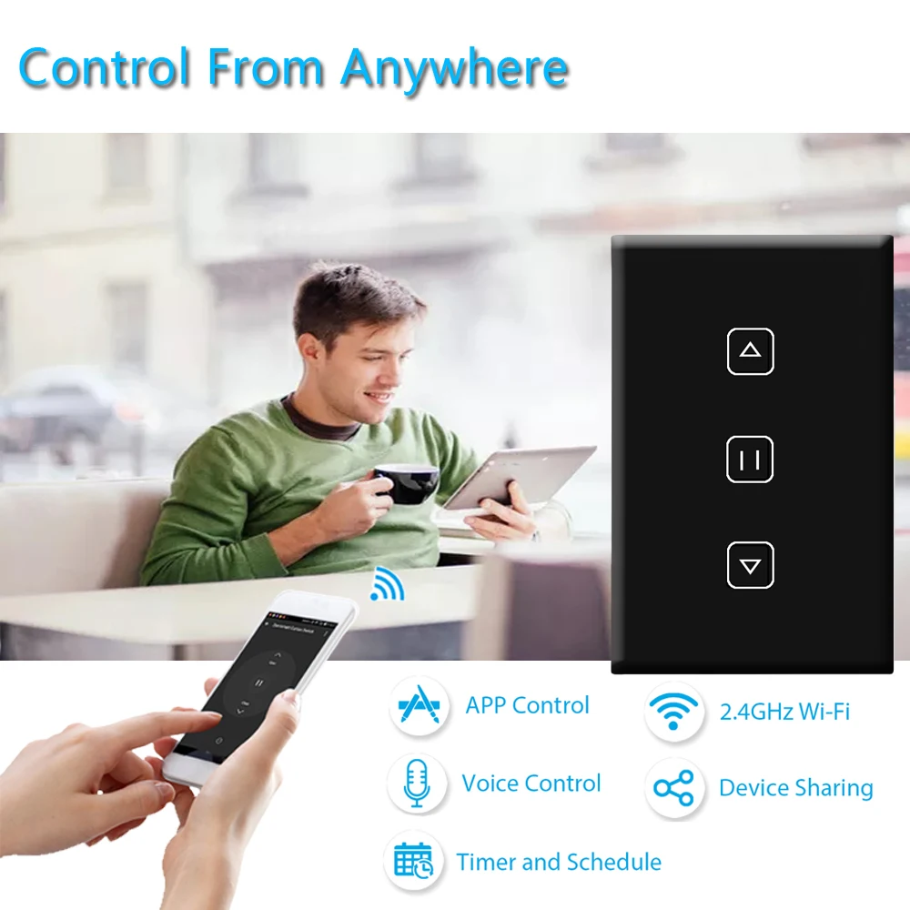 WiFi Smart Timer Glass Wall Touch Curtain Switch Controller Roller Shutter Electric Motor TUYA Smart Life App Google Home Alexa