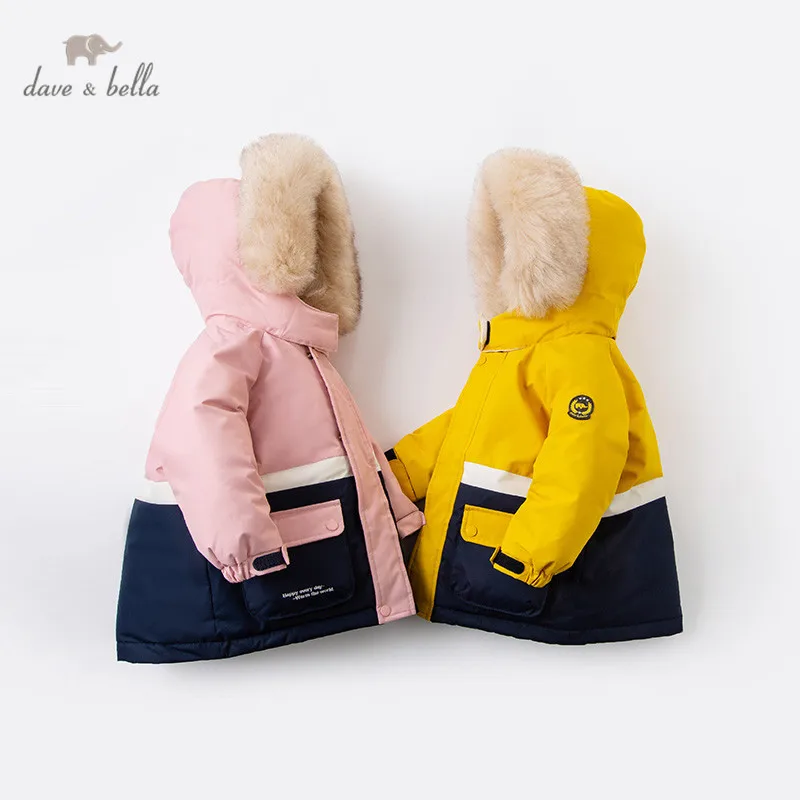 

DBM16057 dave bella winter baby unisex fashion letter hooded fur down coat children 90% white duck down padded kids jacket