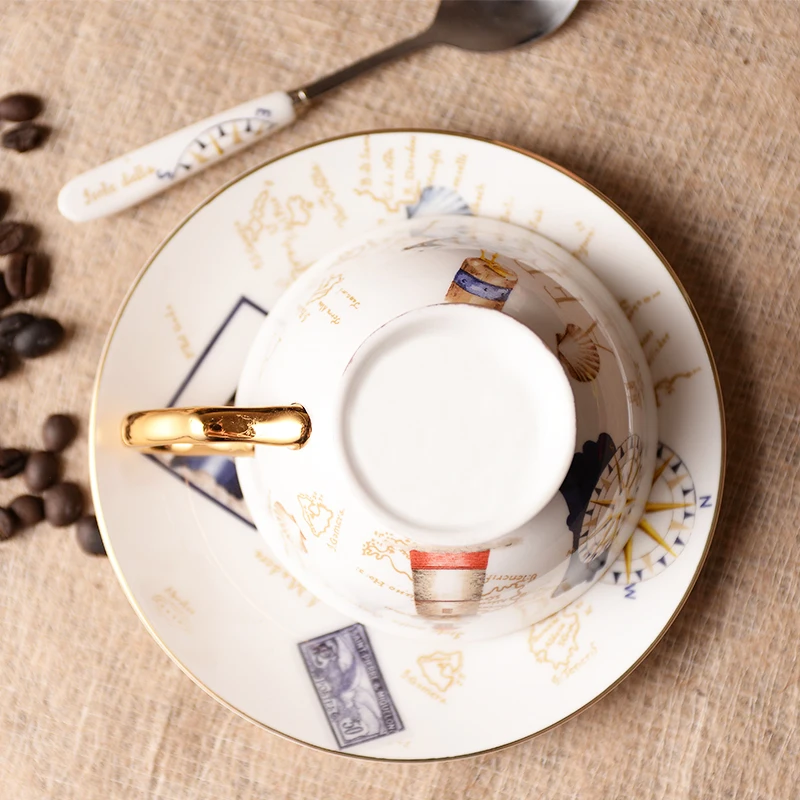 Retro Stamp Bone China Tea Cup Saucer Spoon Set 200ml Europe Advanced Porcelain Coffee Cup Cafe Ceramic Teacup Dropshipping