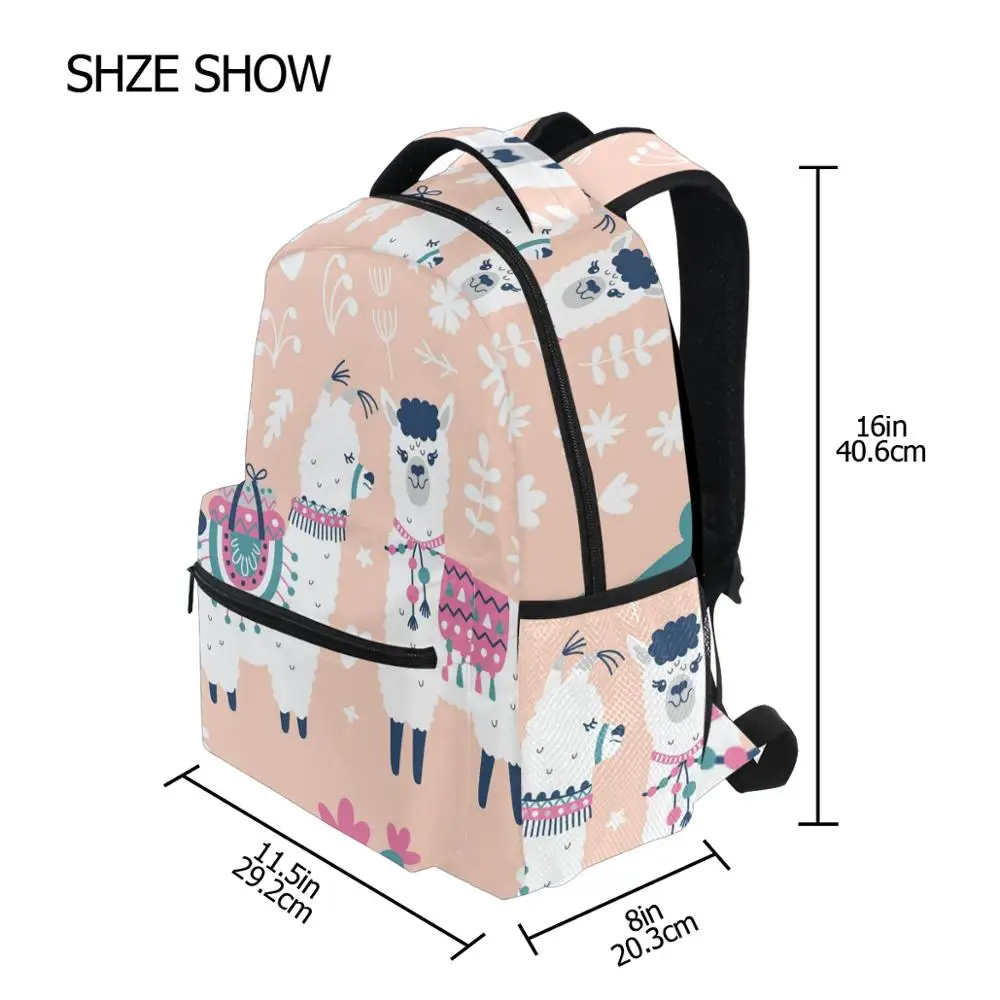 ALAZA School Bag Cartoon Alpaca Printing Big Capacity Backpack Travel Bags Student School Bag Laptop Bags Custom Your Own Image