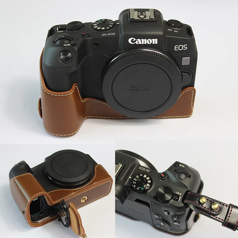 หนัง PU ฝาครอบกล้องสําหรับ Canon EOS RP R-P SLR แบบพกพากระเป๋าเปลือกป้องกันพร้อมสายคล้อง