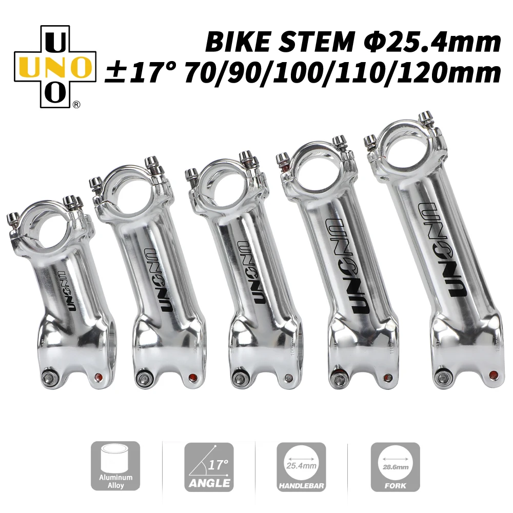 UNO 17 Stem MTB 25.4mm Road Bike Stem Riser Silver Ultralight Downhill Handlebar Extender 70-120mm Bicycle Power MTB Stem Bicycl