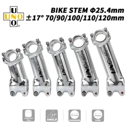 UNO 17 Stem MTB 25.4mm Road Bike Stem Riser Silver Ultralight Downhill Handlebar Extender 70-120mm Bicycle Power MTB Stem Bicycl