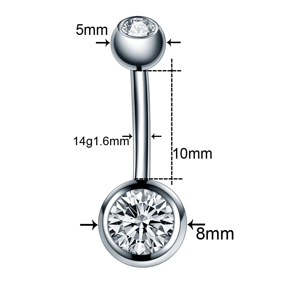 Piercing de nombril en titane, anneaux de nombril, double gemme, cubique, contre-indiqué, fileté à l'extérieur, cone, Pcomprend ing Umbigo, bijoux, 14G, lot de 10 pièces