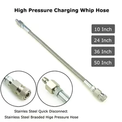Stainless Braided Charging Hose Whip Hose Extension W/Quick Disconnect (10, 24 , 36 , 50Inch) For Air Tool