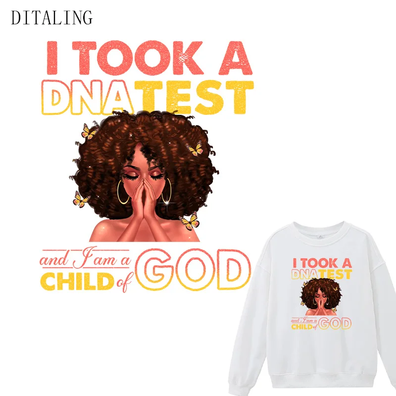 Patch On Clothes Black Women DIY T-Shirts Sticker Child Of God Iron On Transfer On Clothing Thermo Heat Transfer Stickers Decals