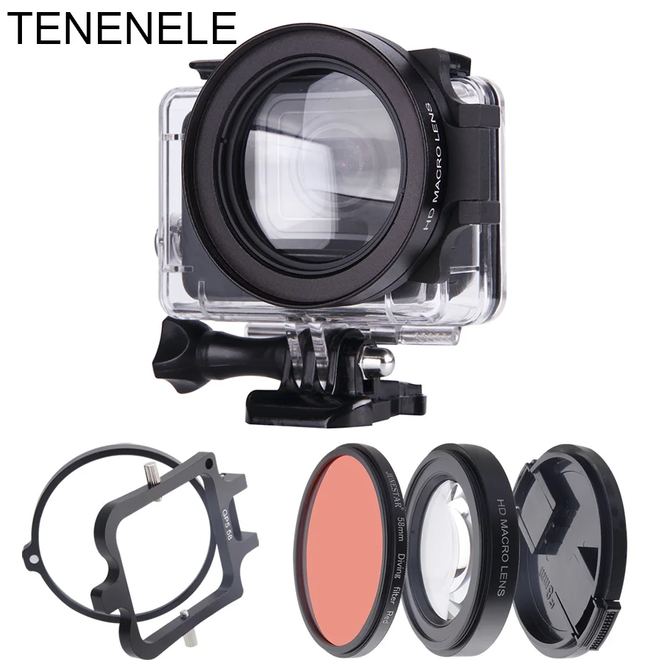 Hero7 kamera akcji filtr 58mm czerwony filtr z 16X obiektyw makro zestaw dla GoPro Hero 5 6 7 czarny podwodne filtry nurkowe Hero5