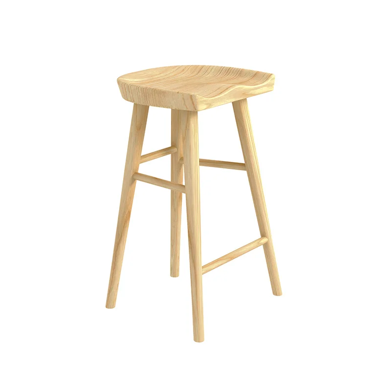 Solid Wood Bar Chair Simple High Stool. Milk Tea Shop Bar Stool .Rubber Wood Leisure High Chair