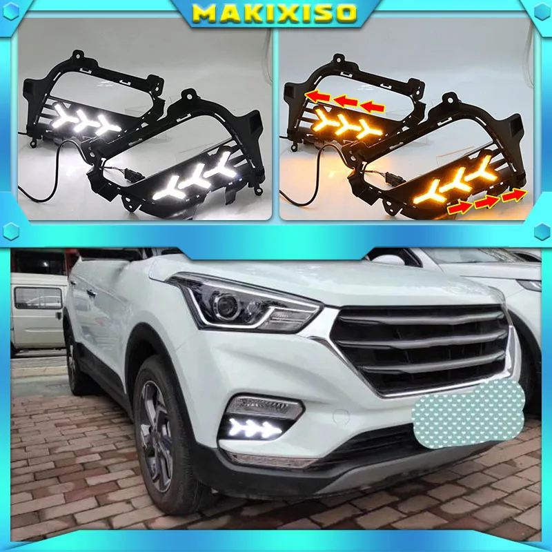 

2PCS DRL LED Daytime Running Light fog lamp Cover DRL with yellow turn signal For Hyundai Creta IX25 2017 2018 2019 2020