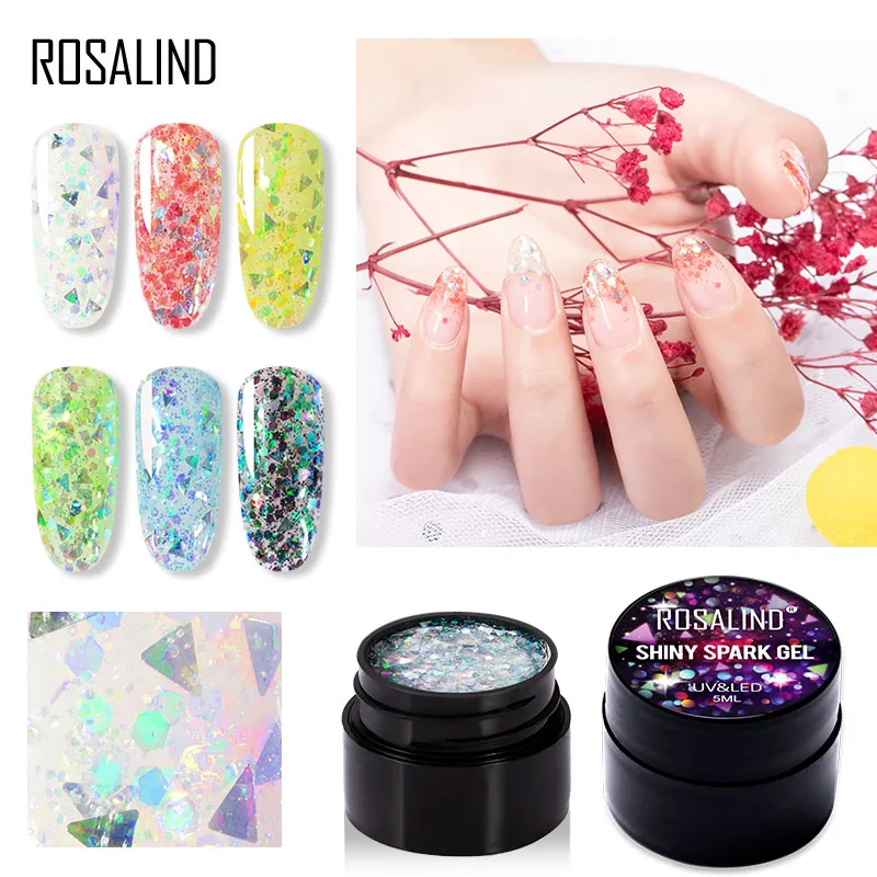 

ROSALIND Dazzling Diamond Gel Nail Polish Shiny Spark Nails Gel Glitter UV LED Base Primer All For Manicure 5ml Hybrid Lacquer