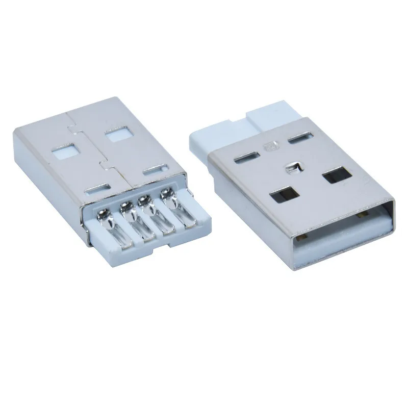 10 unids/lote USB 2,0 A macho de longitud de cuerpo corto 20,5, cable de soldadura Tipo 4P, pegamento blanco remachado, enchufe de conector macho am