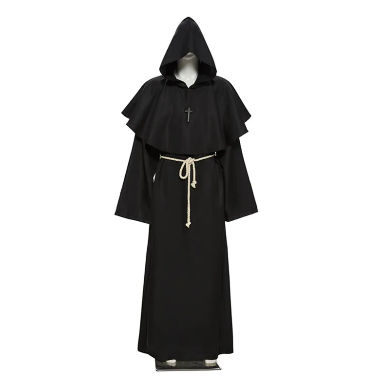 Effen pastorkostuum voor heren, Halloween-priester, middeleeuws retro cosplay-kostuum, leren jas voor heren, echt leer, wit, XXL