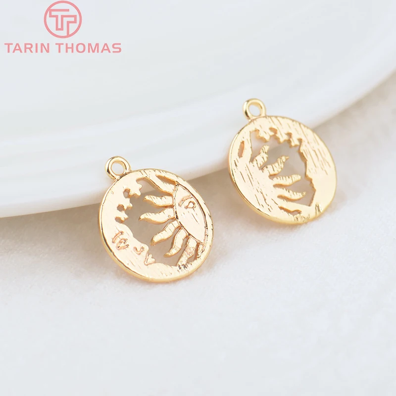 (146)10PCS 14.5x12.5MM 24K Gold Color Plated Brass Star Sun Moon Charms Pendants High Quality Diy Jewelry Findings Accessories