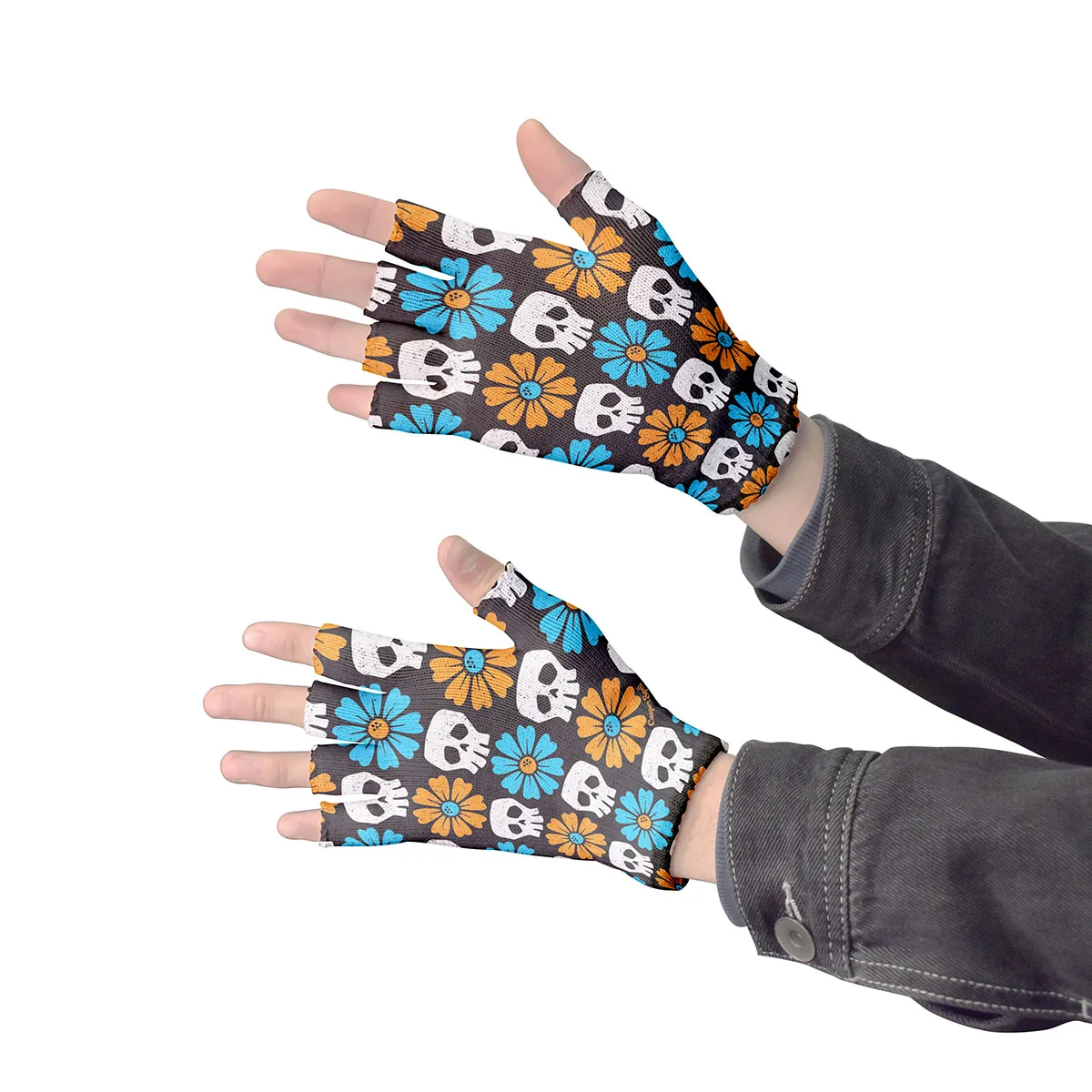 Guantes personalizados con estampado de calavera para hombre y mujer, protectores de manos de medio dedo para montar, a prueba de viento, sin dedos,