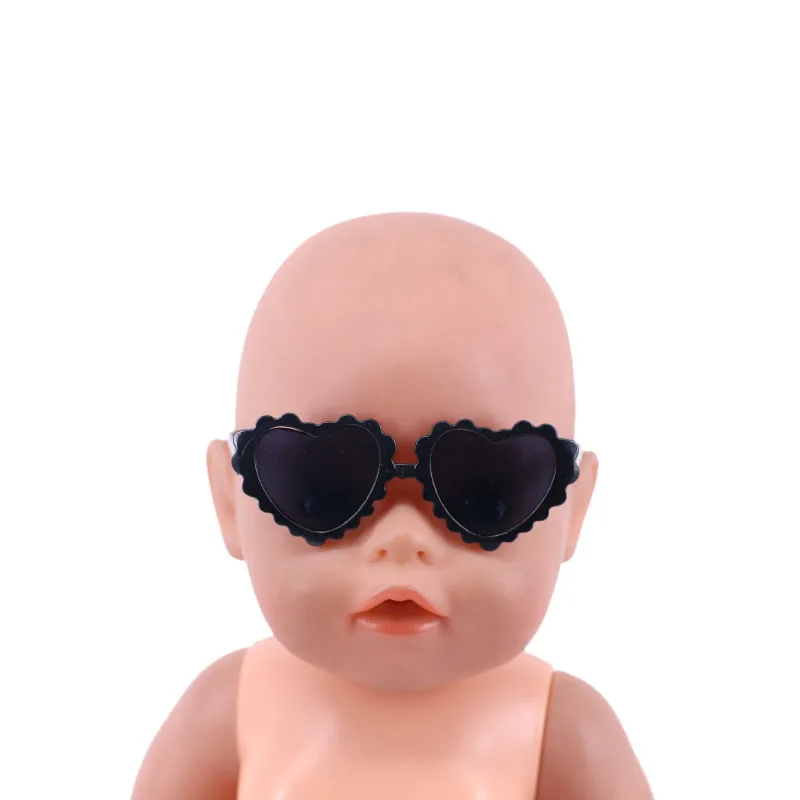 Gafas de sol de muñeca con Marco en forma de corazón y Marco de Sol para bebé recién nacido, muñeca americana de 18 pulgadas y 43 Cm, juguete para