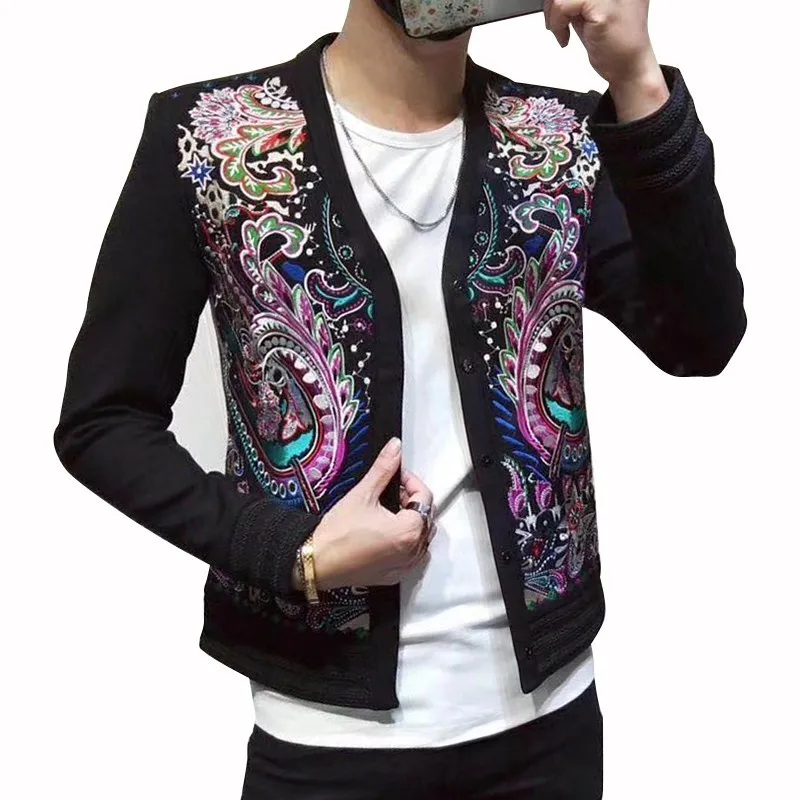 

Blazer Show Men Night Store Man Heavy Embroidery Jacket Self-cultivation Show Star Handsome Coat Blazer Homme Heren Colberts