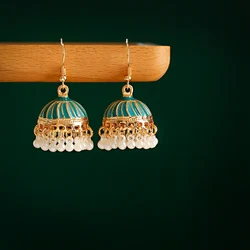 Bohemia Gypsy Retro Gold Color Earring For Women 2020 Green Imitation Pearls Beaded Earrings Turk Jhumka Indian Jewelry