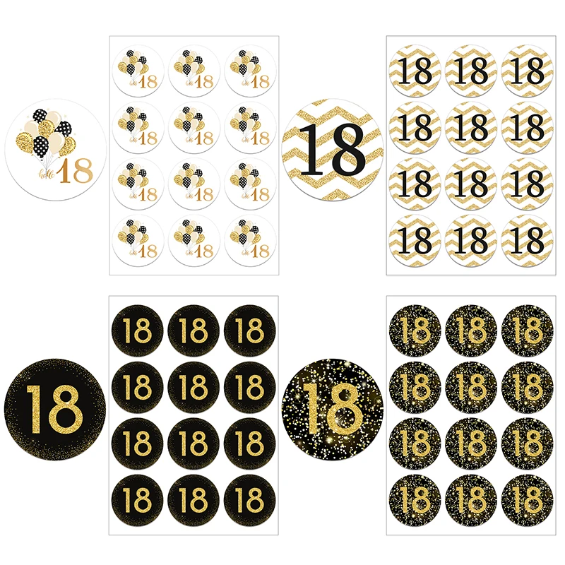 3.5cm/4.5cm 18th Happy Birthday Adhesive Sticker Party Decorations Kids Adult 18 Birthday Bar Mitzvah Seal Labels Gold Sticker