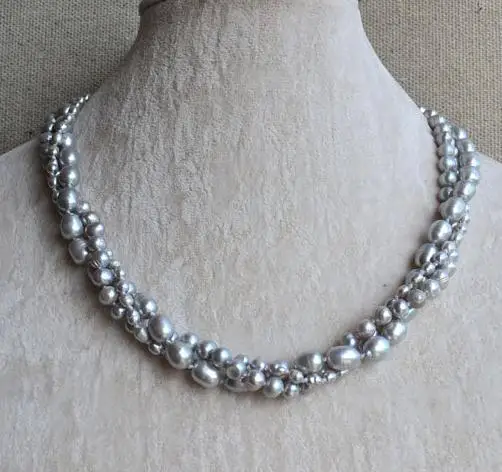 

Fine Favorite Pearl Necklace Gray 3-8mm 3 Rows Freshwater Pearl Necklace Wedding Party Women Gift Handmade Smart Jewelry