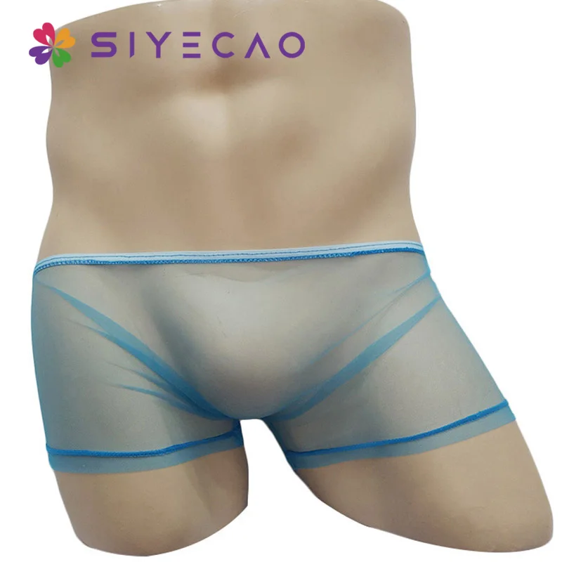 Bóxer transparente de malla para hombre, ropa interior Sexy, transpirable, Cueca