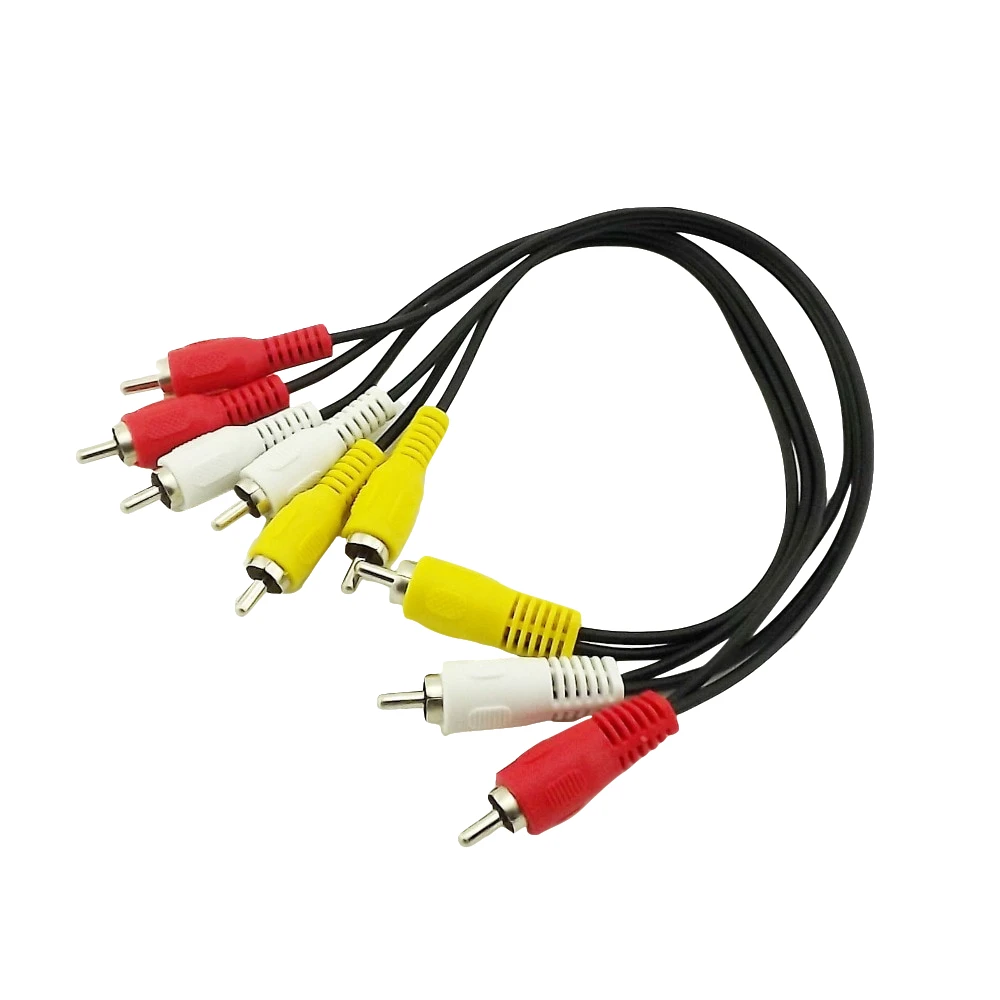 1pc Composite 3 RCA Male to 6 RCA Male Plug Audio Video Male to Male Extension Connector Adapter Cable Cord 1FT/30CM