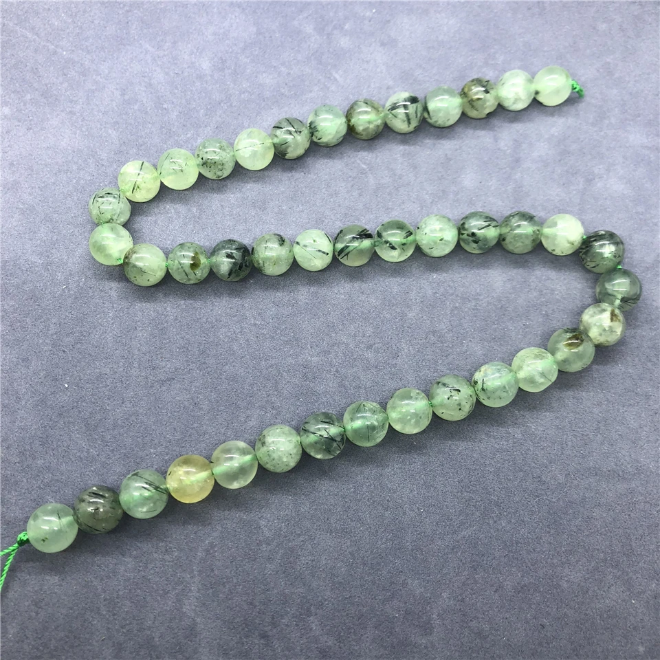 AAA Prehnite Beads 6-12mm Round Natural Loose Green Hair Quartz Stone Bead DIY