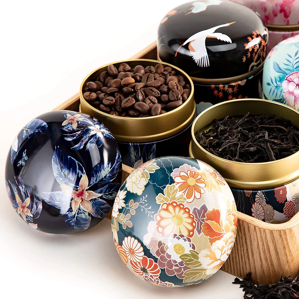 Mini Tea Storage Tin Container Tea Coffee Tins Flowers Pattern Food Storage Box For Herb Candy Chocolate Sugar Spices Candle