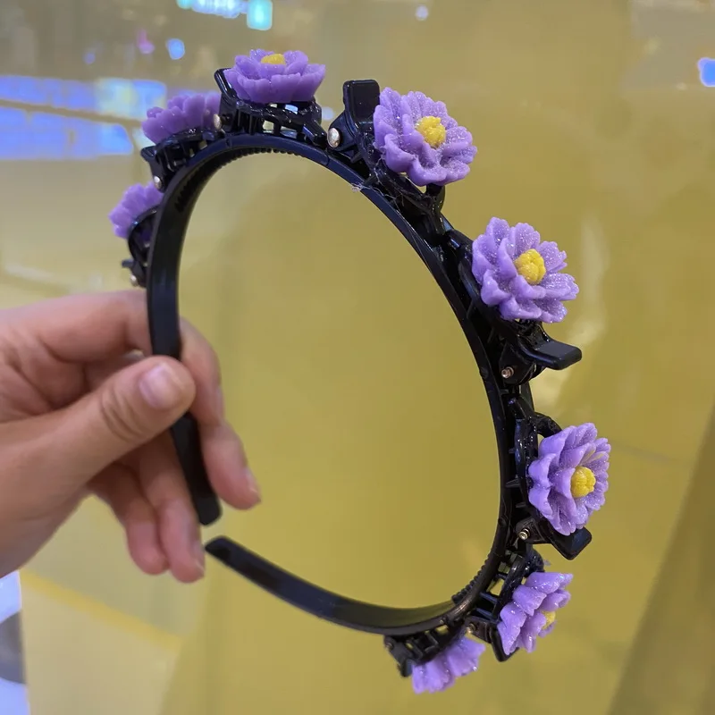 2021 New children Flower Double Bangs Hairstyle Braided Hairband girls Cute Headband With Hairpins kids Hair Hoop Accessories