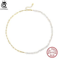 ORSA JEWELS Unikalny srebrny spinacz do papieru 925 Naszyjnik z pereł Naszyjnik z pereł Vintage Chunky Link Naszyjnik dla kobiet Biżuteria łańcuchowa GPN13