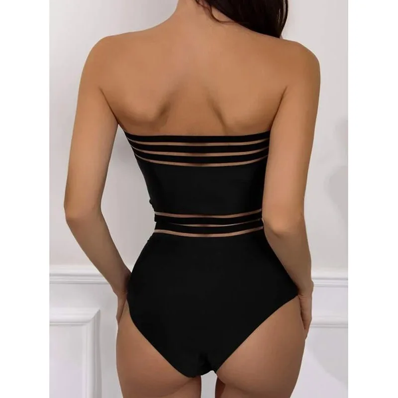 2024 One-piece Swimsuit Solid Color Women Jumpsuit Sexy Mesh Beach Bathing Swimsuits Removable Shoulder Strap Halter Swimsuits