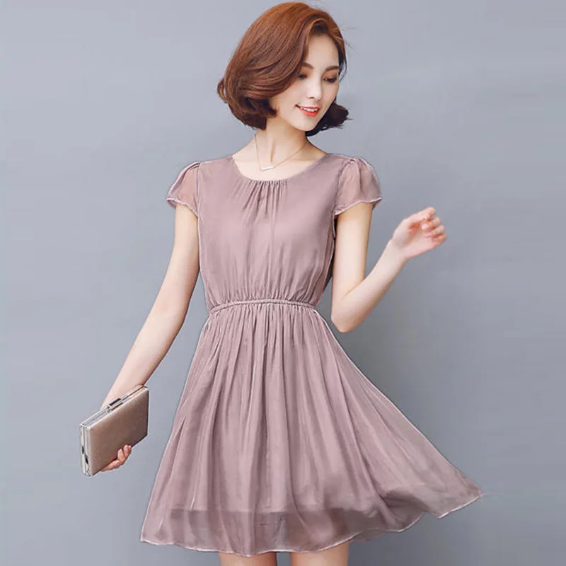 Summer Dress 100% Real Silk Ladies Dresses Women Clothes 2019 Korean Casual Elegant Short Dress Fashion Fit Vestidos 9931