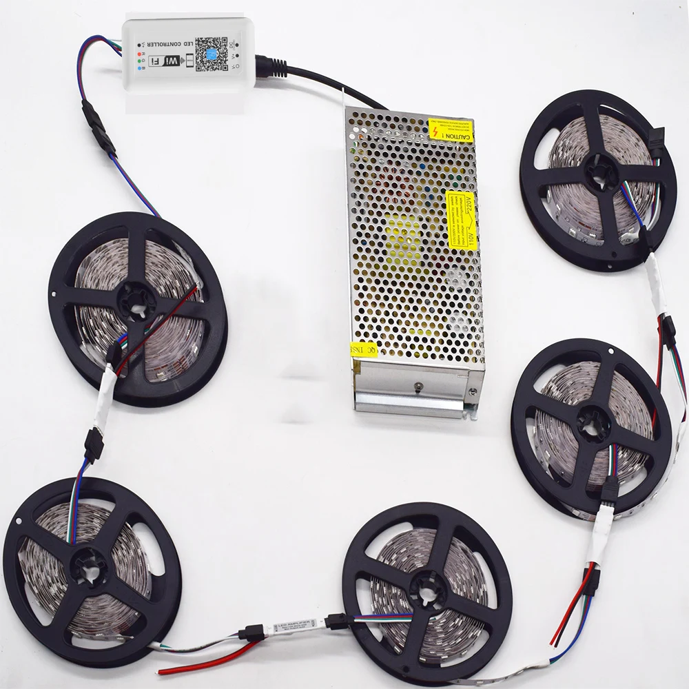 10M 20M 30M 5050 WIFI RGB LED Strip Works With Alexa Google Home IFFFT Controlled By Smart Phone DC 12V Flexible LED Tape Ribbon