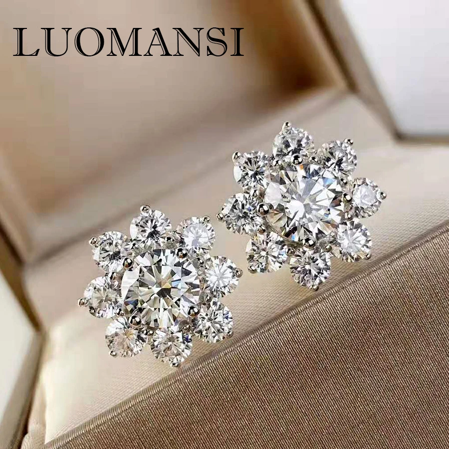 Luomansi 1 CT Wedding Sstud Earrings Fine-Jewelry Petals Super Sparkling Fire Diamond Earrings 100%-S925 Silver