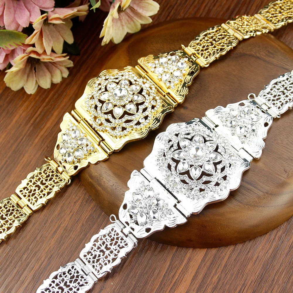

Sunspicems Gold Silver Color Algeria Morocco Belt For Women Sunflower Crystal Caftan Belt Bijoux Arab Bridal Wedding Jewelry