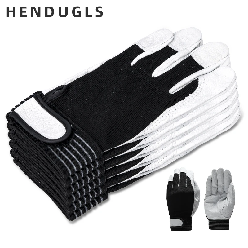 HENDUGLS Leather Work Gloves Safety D Grade Wear-Resistant Safety Working Gloves Men Mitten ourtdoor garden 5pcs 508 Gloves