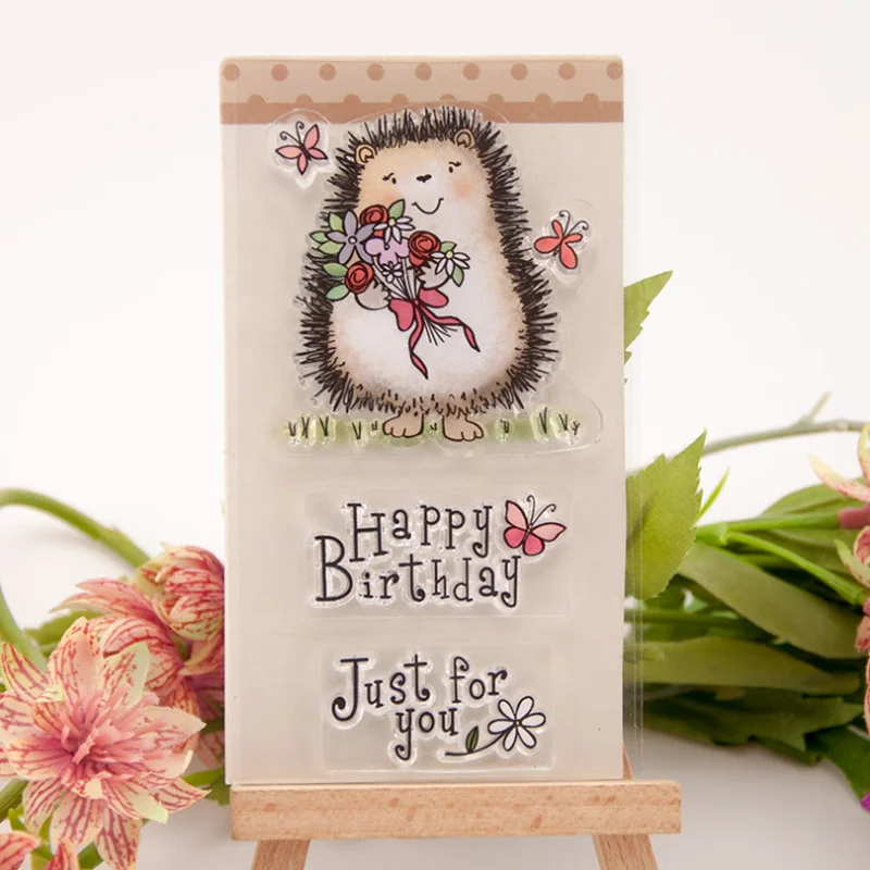 Happy Landak Stempel Stempel Silikon Bening Transparan DIY Scrapbooking Stempel Karet Mewarnai Hiasan Buku Harian Timbul Dapat Digunakan Kembali