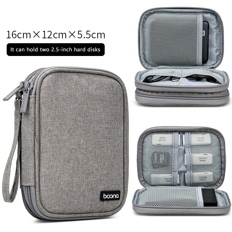 BOONA Portable Hard Disk Storage Bag Double-Layer Multi-Function Storage Box Suitable for Power Bank, Data Cable, Charger