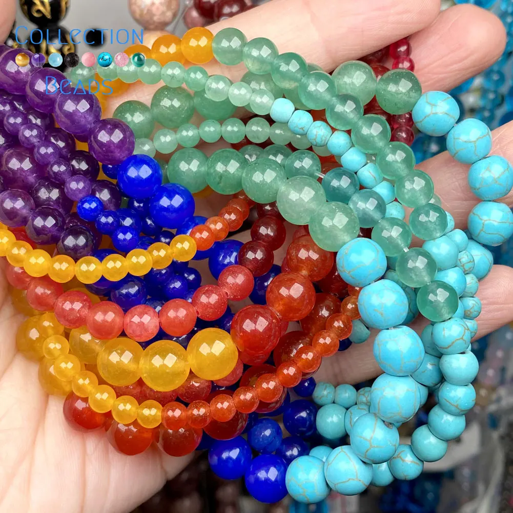 Natural Stone 7 Chakra Healing Beads Jade Loose Spacer Round For Jewelry Making 4-8MM DIY Bracelet Accessories Wholesale