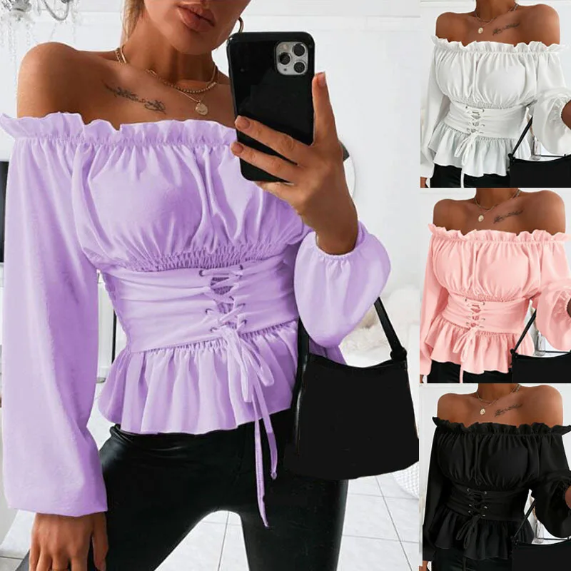 Plus Size Elegant Women Off Shoulder Blouse Medieval Renaissance Gothic Colonial Peasant Shirt Halloween Lolita Blouse S-5XL