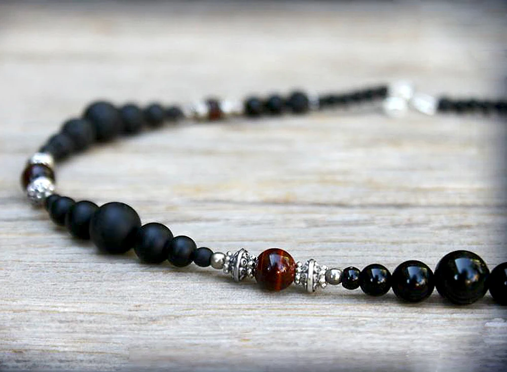 Natural Real Tiger eye Beaded Necklace For Men Masculine Black Chokers Necklaces Casual Mens Guy Jewelry Handmade