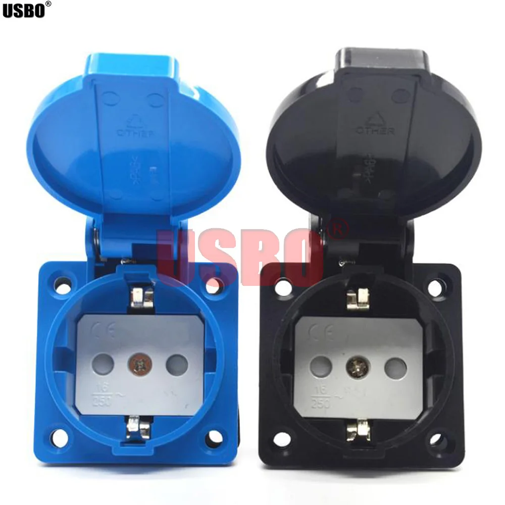 1PCS Black Blue AU US UK EU German Frence Brazil Swiss universal industry AC power socket outdoor dustproof waterproof socket