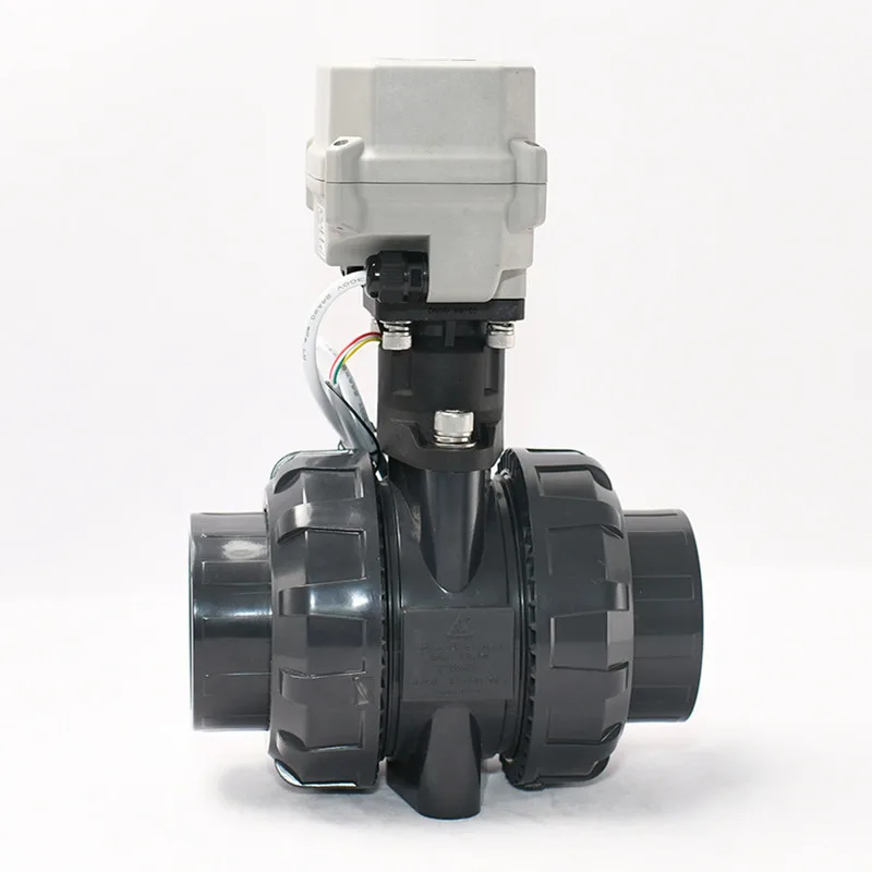 2-Way DN50 2'' UPVC BSP/NPT/Non-Thread Socket Double Union Electric Actuated Ball Valve Failsafe 12-24VDC 24VAC