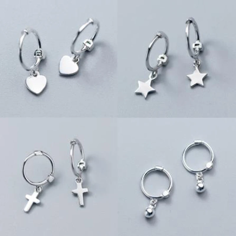 2019 100% 925 Solid Sterling Silver Women Fashion Heart Cross Star Charm Stud Earrings Friendship Gift Teen Girls Friends