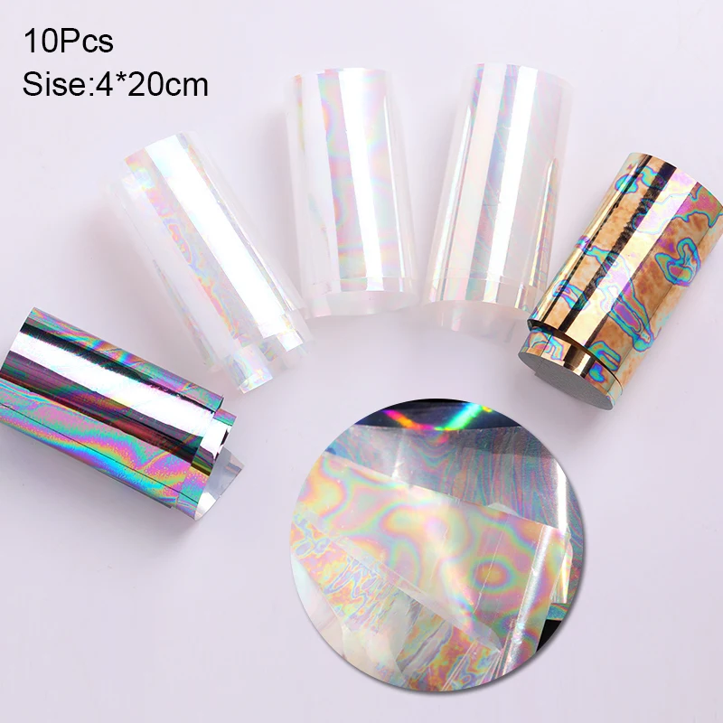 10pcs Chameleon Nail Polish Stickers Set Marble Transfer Foil iridescent Sliders Wraps Adhesive Decals Nail Art Decorations