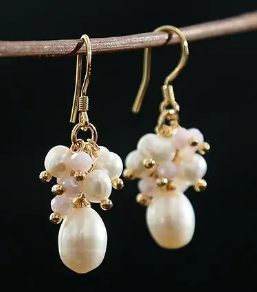 

New Style Vintage Grape Handmade Real Pearl Earrings Baroque Genuine Freshwater Pearl Crystal Beads Silvers Dangle Earring