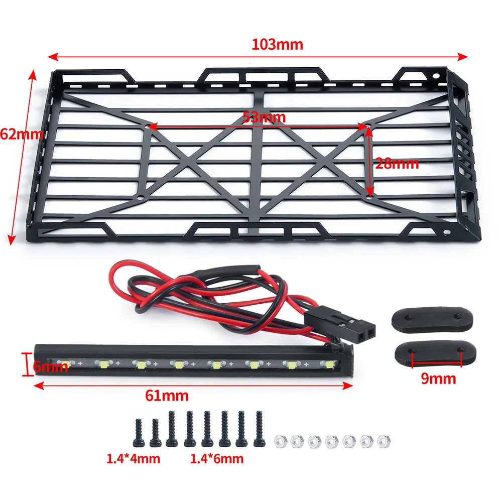 AXSPEED Metal Roof Rack Luggage Carrier LED Light for Axial SCX24 AXI00002 1/24 RC Crawler Car Decoration Upgrade Parts