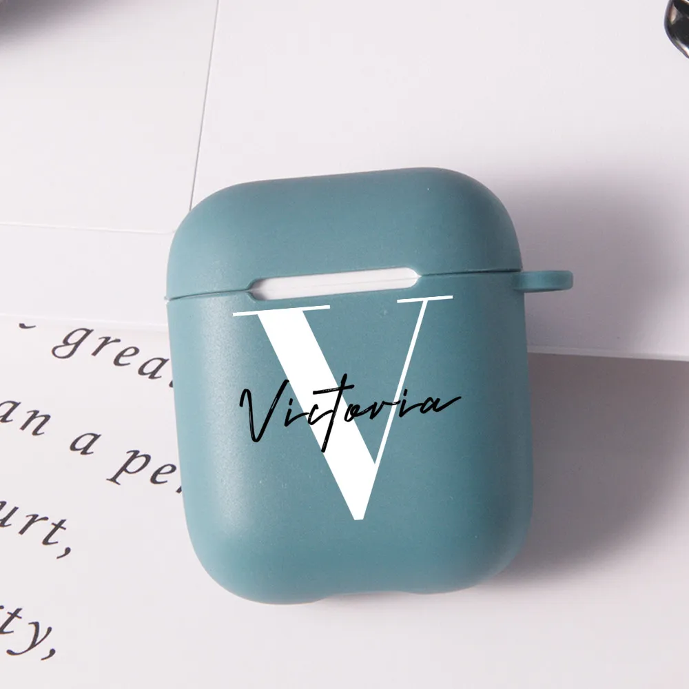 Cute Name Initials Case for Airpods 2, Silicone Luxury Cover, Fone de ouvido Acessórios, Personalizar Carta para Air Pod, Funda