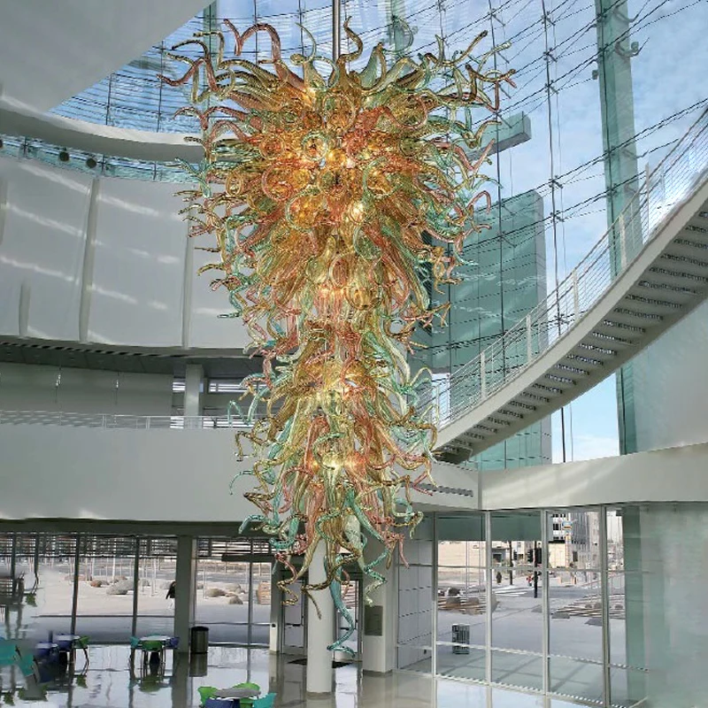 

Chihuly Hand Blown Glass Chandelier Hotel Lobby LED Pendant Lamps 60 Inches Large High Hanging Light Fixtures